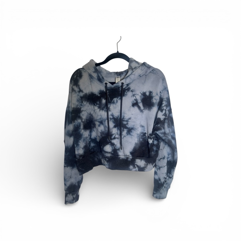 90 Degree By Reflex Tie-Dye Cropped Crew Hoodie , Blue, Size L